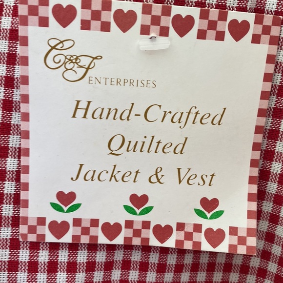 Hand-Crafted Navy Quilted Jacket with Gingham Trim NEW - Picture 3 of 9